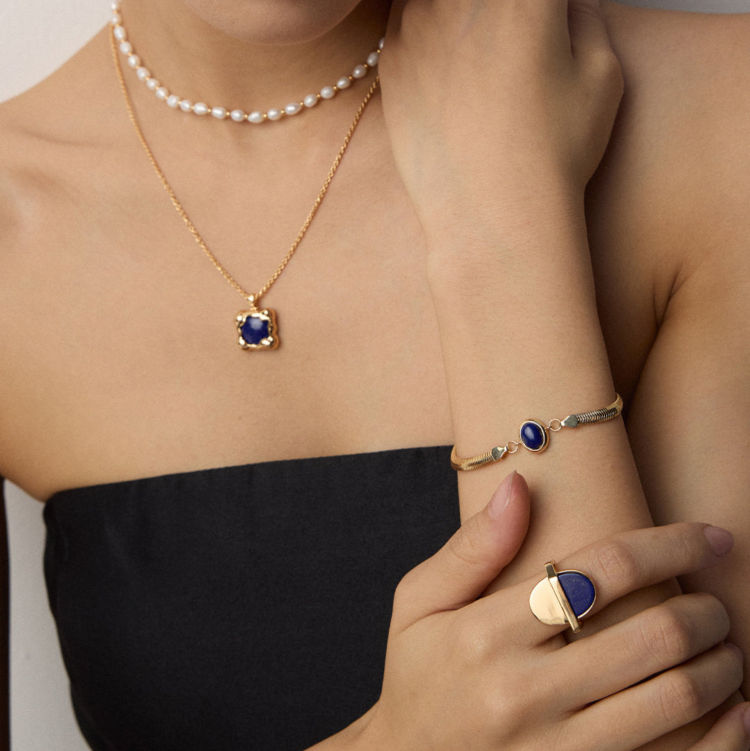 „LUCIA“ – Schlangenkette-Armband mit Lapislazuli