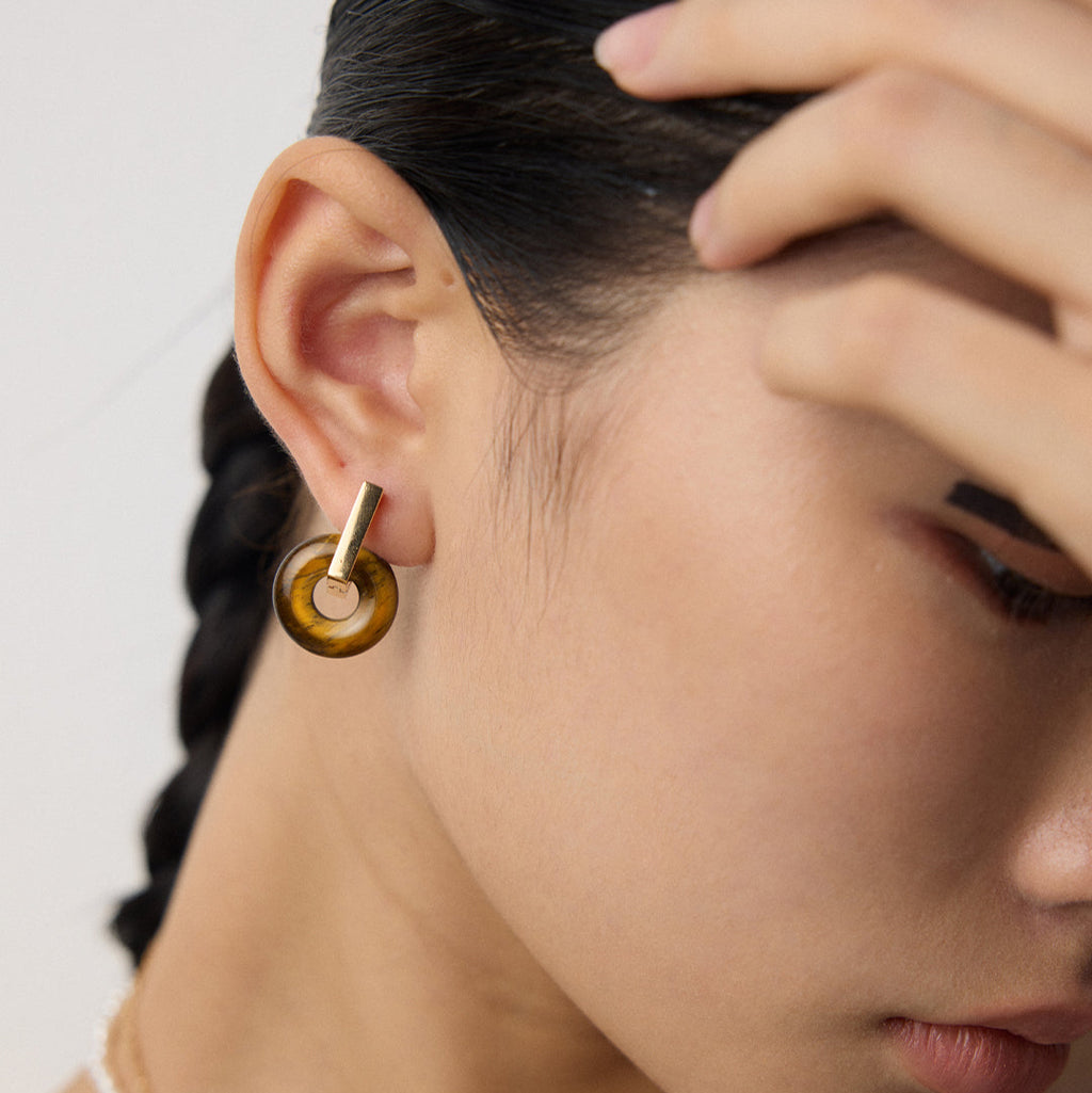 „LOREN“ – 3-in-1  Tigerauge-Ohrringe