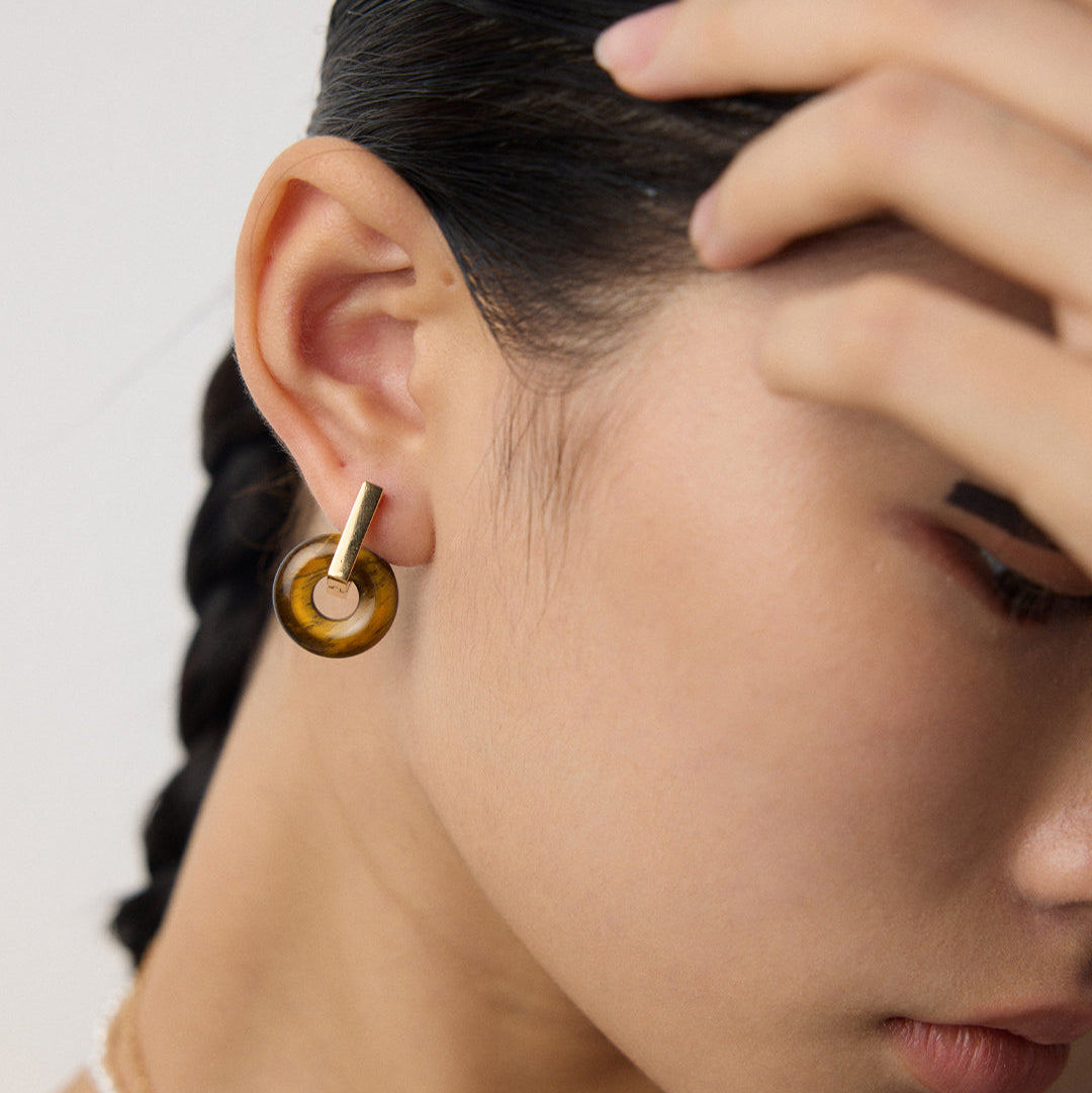 „LOREN“ – 3-in-1  Tigerauge-Ohrringe