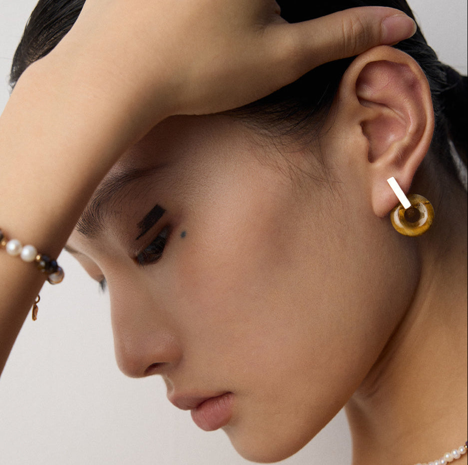 „LOREN“ – 3-in-1  Tigerauge-Ohrringe