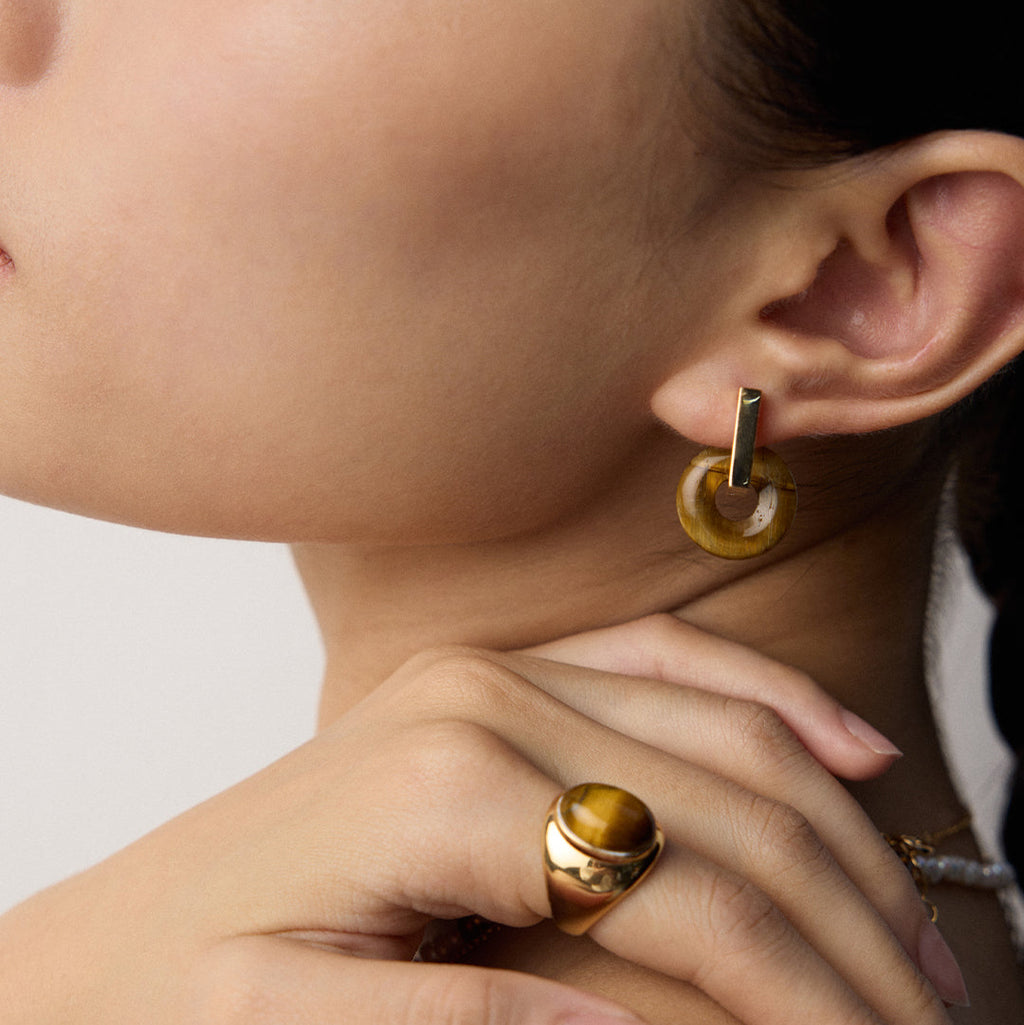 „LOREN“ – 3-in-1  Tigerauge-Ohrringe