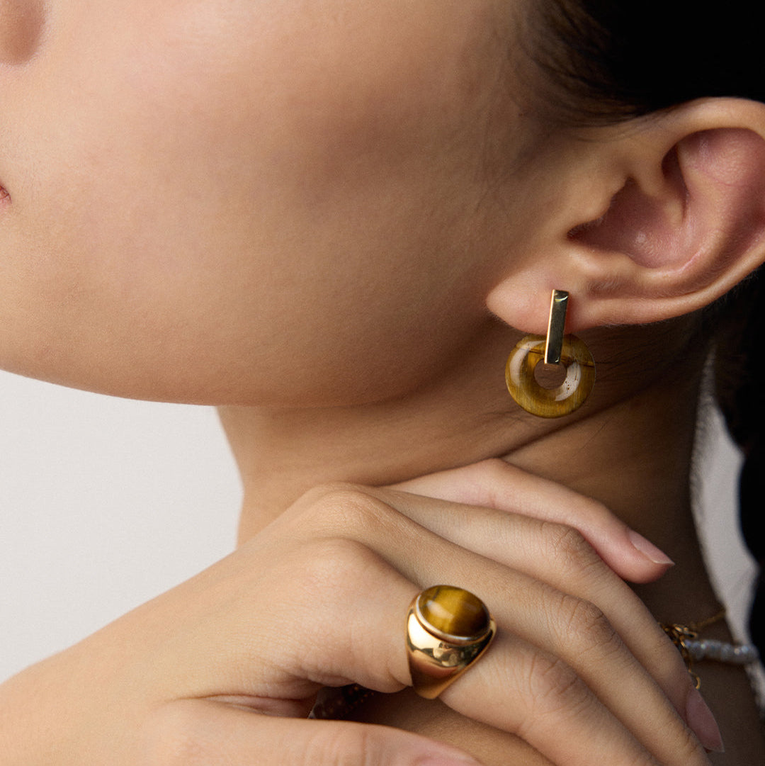 „LOREN“ – 3-in-1  Tigerauge-Ohrringe