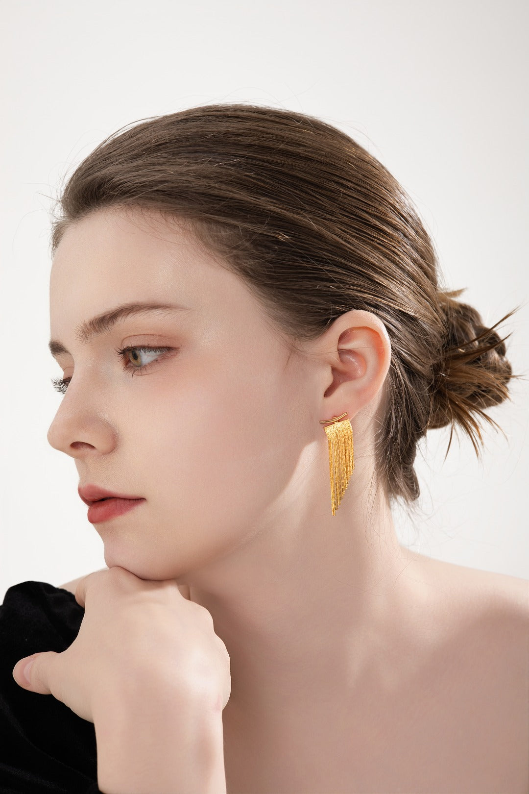 18K vergoldete Damen Ohrringe mit Fransen im 2-in-1 Design